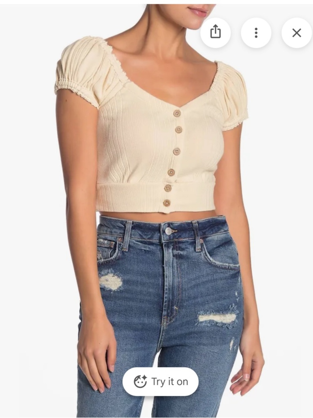 Free People shirt Puff-Sleeve Button Sz L